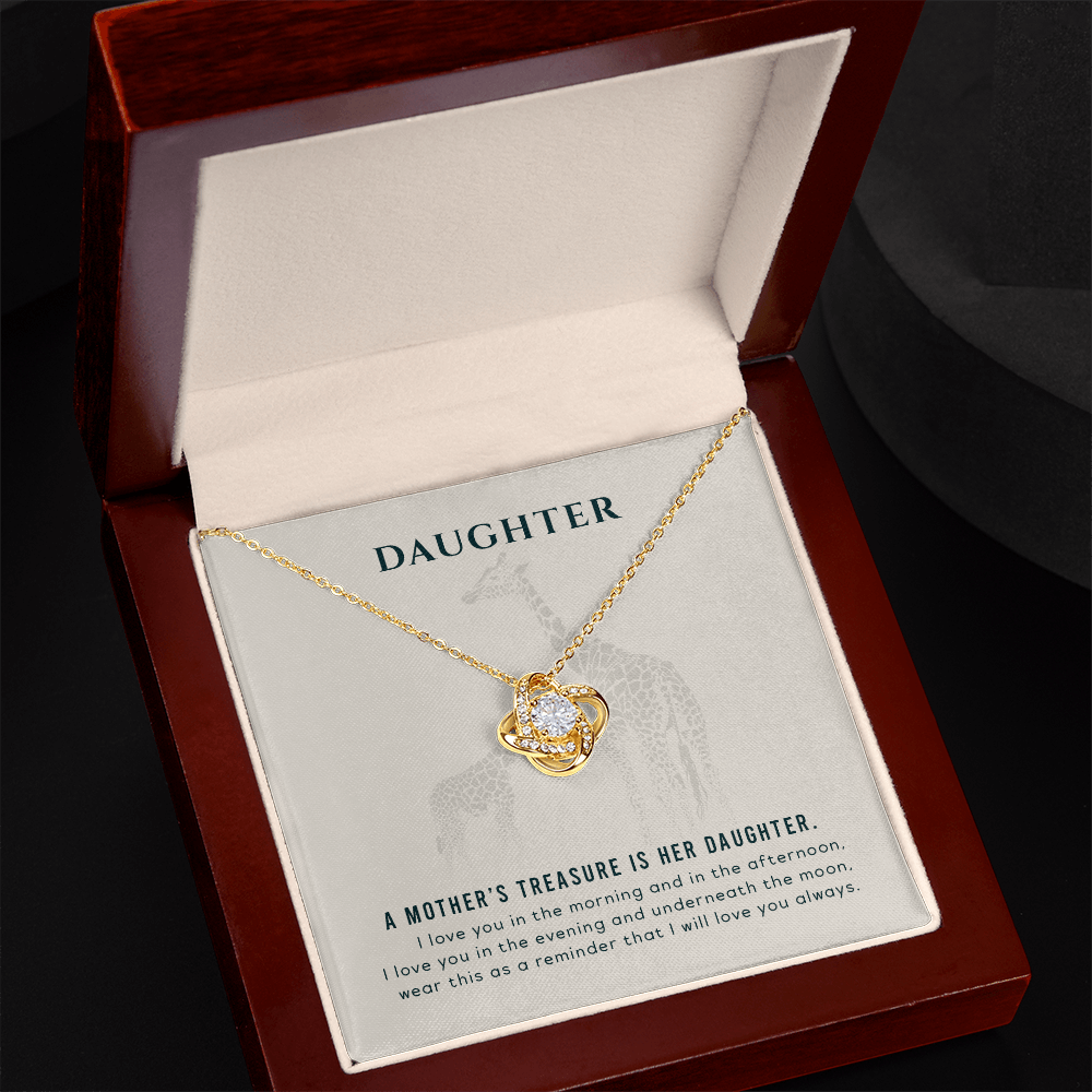 Mother's Treasure Love Knot Necklace for Daughter - 6mm CZ Pendant, Adjustable Chain, 14k White Gold or 18k Yellow Gold, Mother's Day Gift, Inspirational Jewelry for Daughter