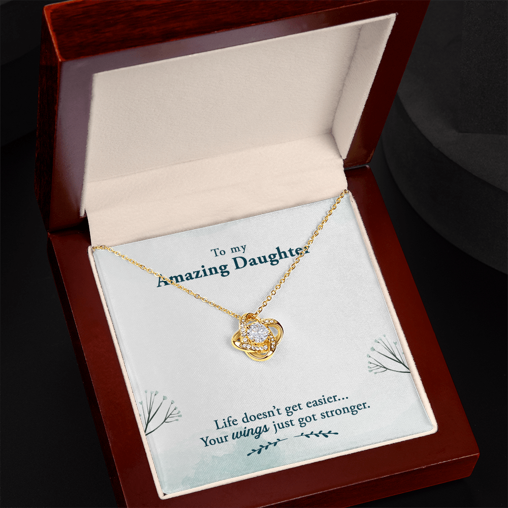 Amazing Daughter Love Knot Necklace – Daughter Jewelry Gift from Mom or Dad, CZ Pendant, Inspirational Quote