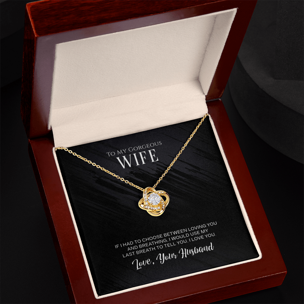 Wife Love Knot Necklace Gift – Cubic Zirconia Pendant Jewelry from Husband with Romantic Message