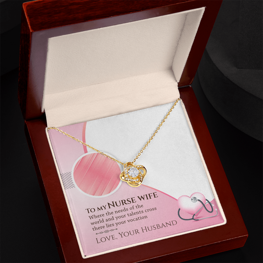 Love Knot Necklace for Nurse Wife - Cubic Zirconia Pendant - White Gold or Yellow Gold Over Stainless Steel - Perfect Gift from Husband