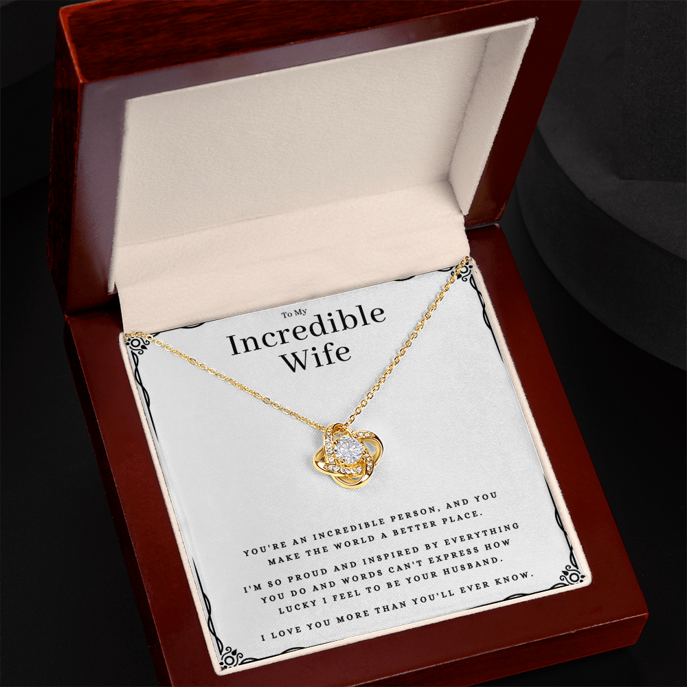 To My Incredible Wife Jewelry Message Card Gift Love Knot Necklace Birthday Present From Husband, Incredible Wife Valentines Day Present by Best Gifts 305