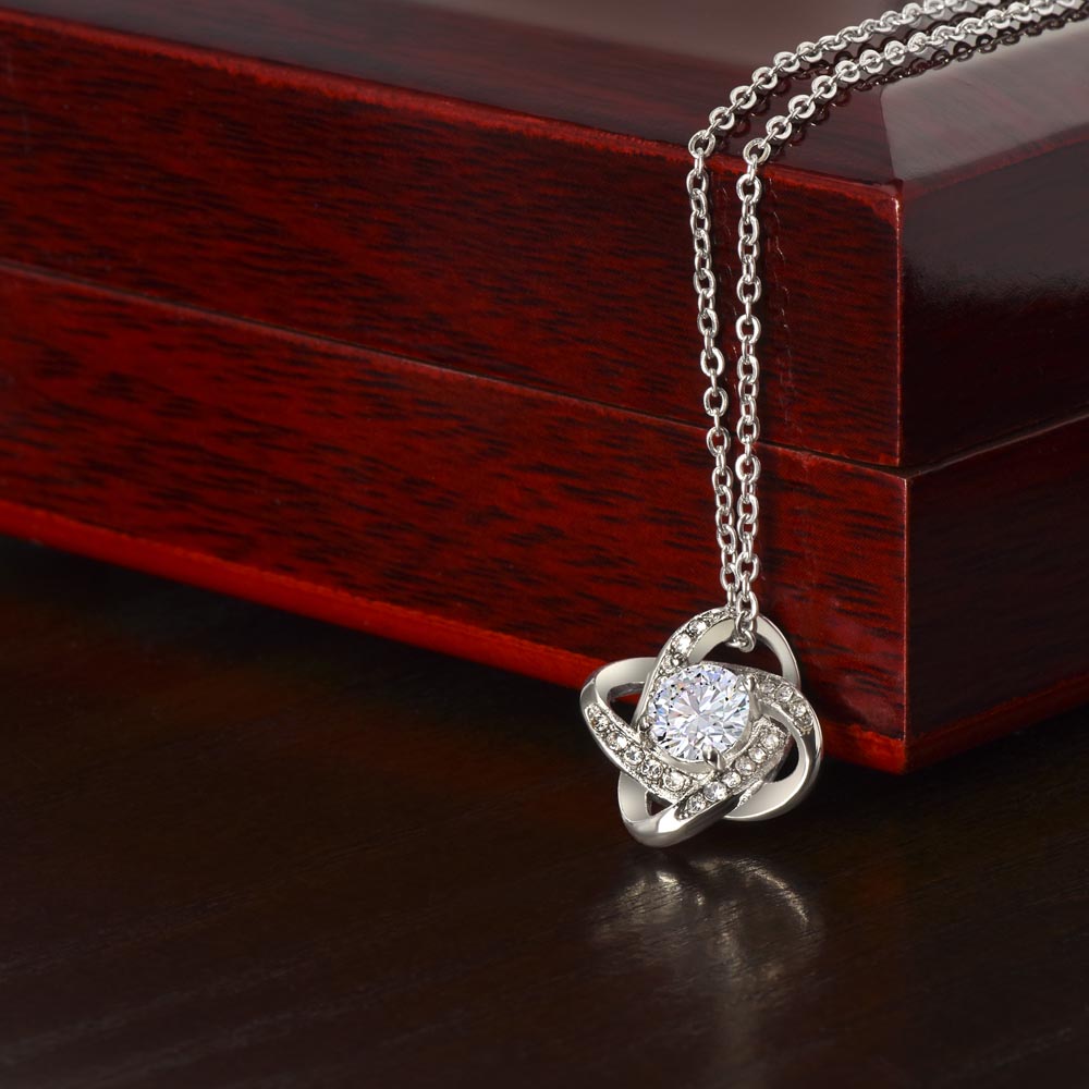 To My Wife - Love Knot Necklace with Cubic Zirconia - 14k White Gold or 18k Yellow Gold Over Stainless Steel - Adjustable Chain - Perfect Gift from Husband - Romantic Anniversary or Valentine's Day Gift