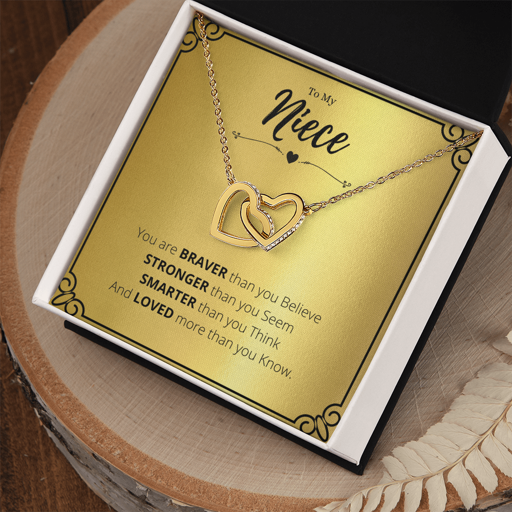 To My Niece Necklace Gift, Interlocking Hearts Jewelry from Aunt or Uncle – Rose Gold & Silver Double Heart Pendant with Inspirational Quote for Birthday, Graduation, Christmas Gift for Her by Best Gifts 305