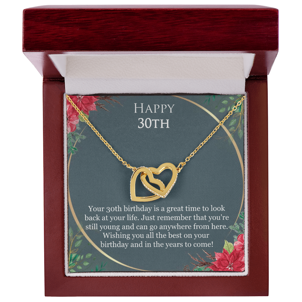 30th Birthday For Her, 30th Birthday Gift Ideas, Happy 30th, Wishing You All The Best - Interlocking Hearts Necklace With Birthday Greeting Card by Best Gifts 305