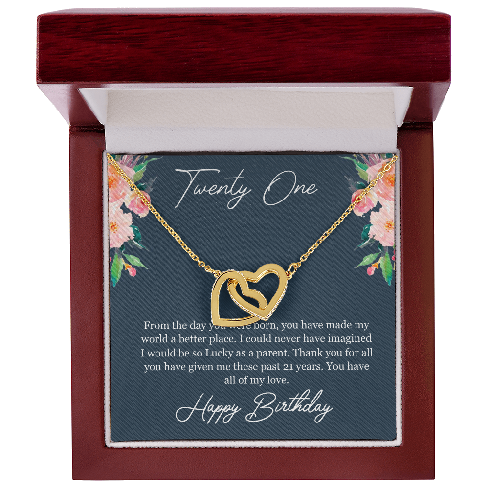 Twenty One Birthday, 21st Birthday, Birthday Gift For Her, You Have All Of My Love - Interlocking Hearts Necklace With Birthday Greeting Card by Best Gifts 305