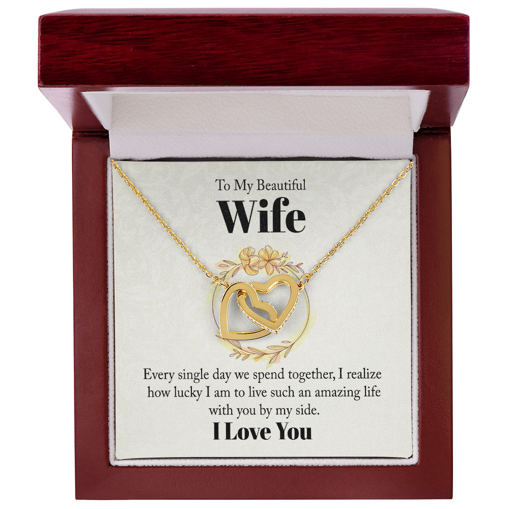 Interlocking Hearts necklace gift for wife, printed message design