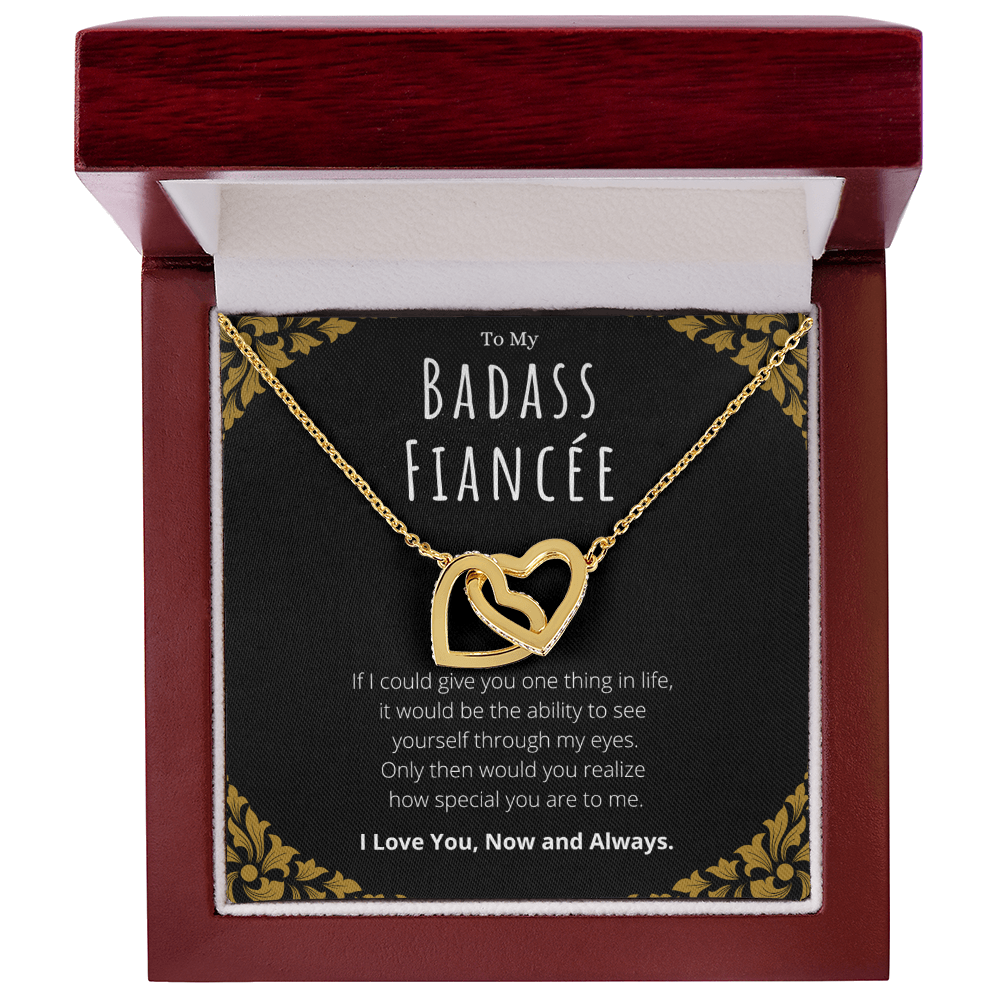 Badass Fiancée Interlocking Hearts Necklace Message Card Gift From Fiancé, Fiancée Valentines Day Anniversary Jewelry Present For Fiancée Birthday by Best Gifts 305