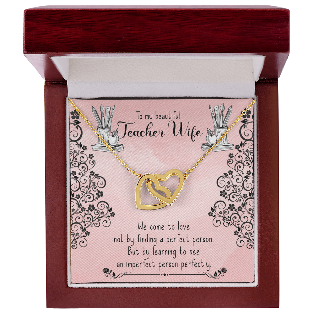 Interlocking Hearts Necklace for Teacher Wife – CZ Crystal Pendant, Romantic Gift from Husband, Anniversary Jewelry