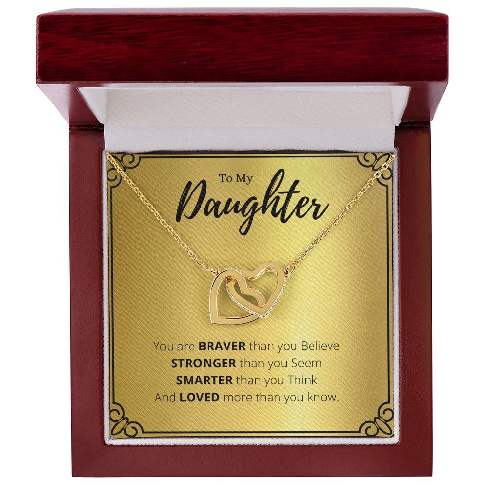 Daughter Interlocking Hearts Necklace – Inspirational Gift from Mom with Encouraging Quote Card