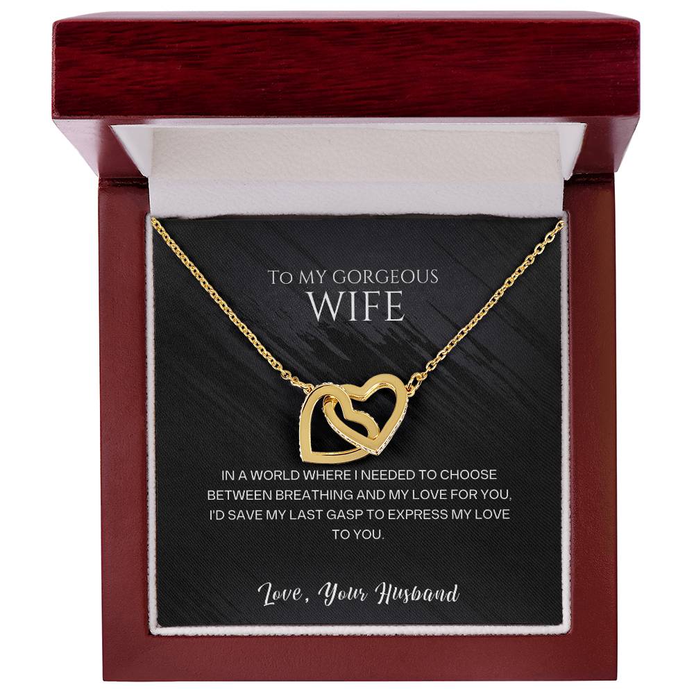 Interlocking Hearts necklace gift for wife, printed message design