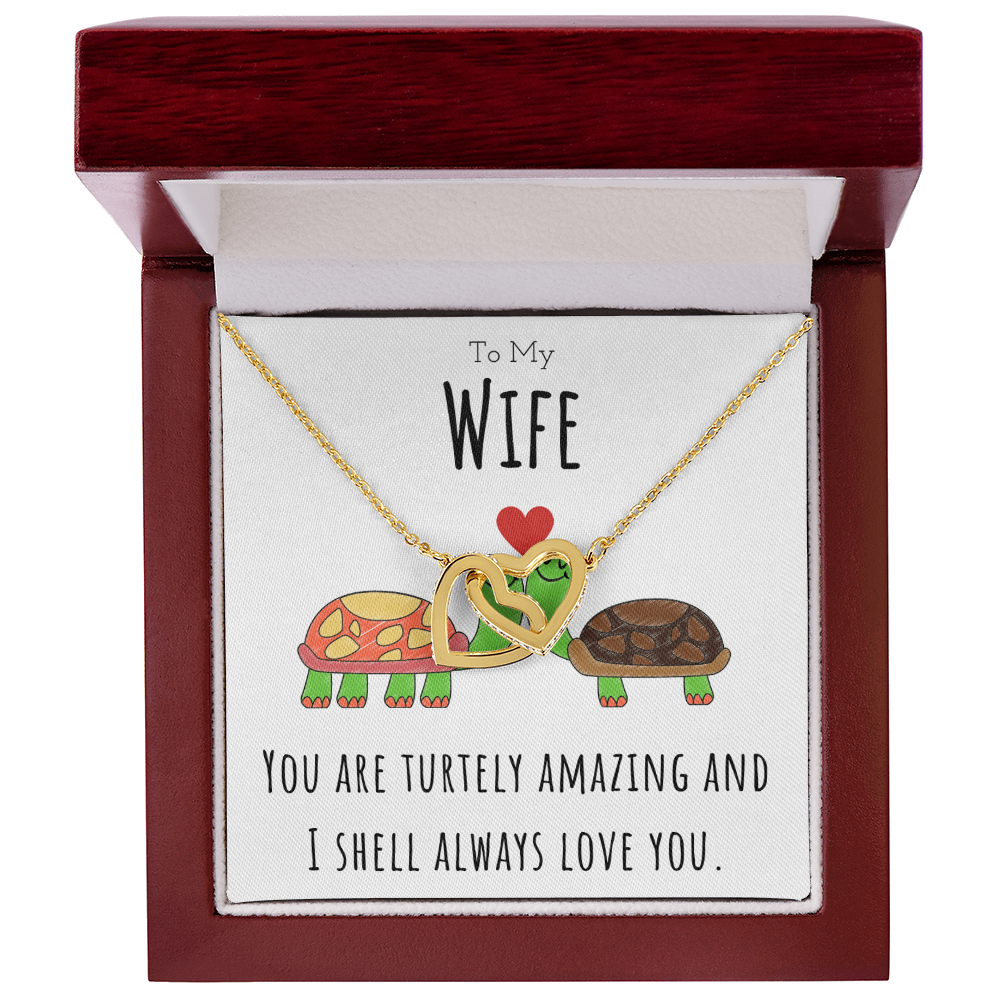 To My Wife Funny Turtle Message Card Jewelry Interlocking Hearts Necklace Gift From Husband, Cute Turtle Animal Pun Birthday Gift For Wife, Anniversary Present For Her by Best Gifts 305