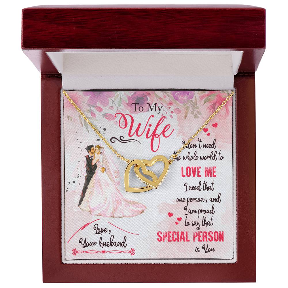 To My Wife Necklace - Interlocking Hearts Pendant with CZ Crystals - Romantic Anniversary or Birthday Gift from Husband