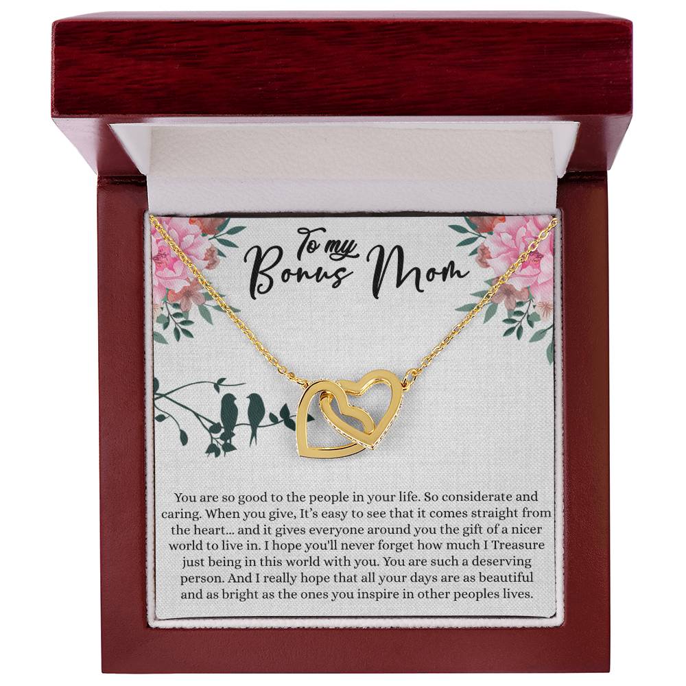 Bonus Mom Necklace Interlocking Hearts – Cubic Zirconia Jewelry Gift for Her from Stepchild