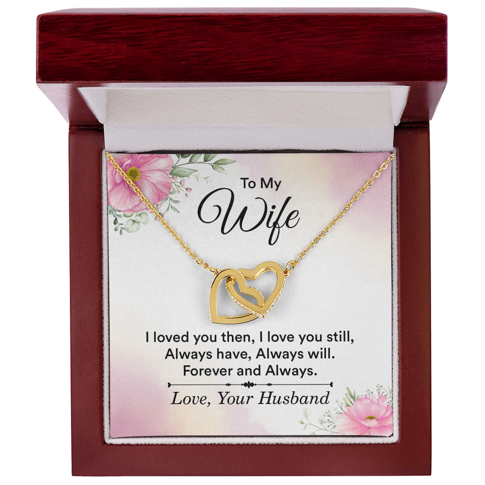 Interlocking Hearts necklace gift for wife, printed message design