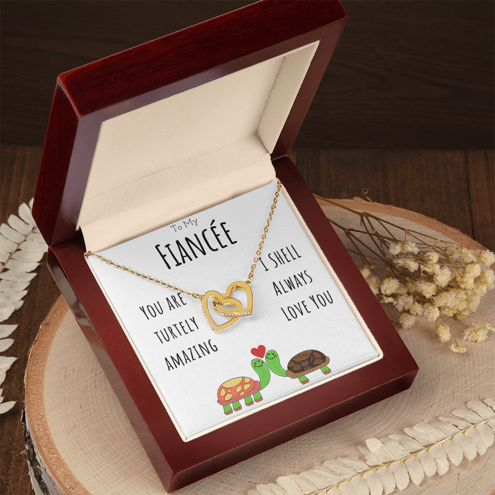 To My Fiancée Funny Turtle Message Card Jewelry Interlocking Hearts Necklace Gift From Fiancé, Cute Turtle Animal Pun Birthday Gift For Fiancée, Anniversary Present For Her by Best Gifts 305