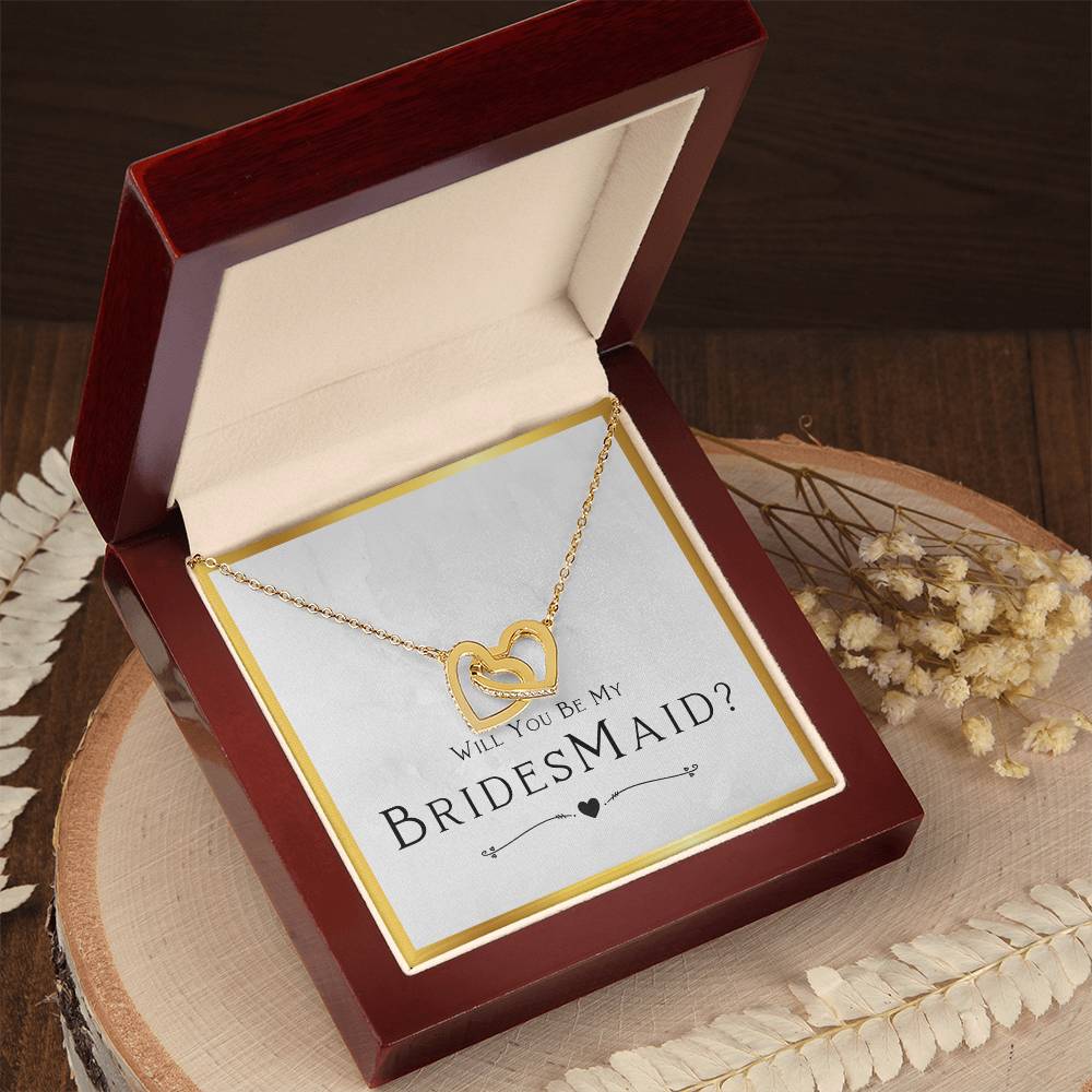 Bridesmaid Proposal Gift, Will You Be My Bridesmaid, Bridesmaid Gift From Bride - Interlocking Hearts Necklace with Message Card by Best Gifts 305