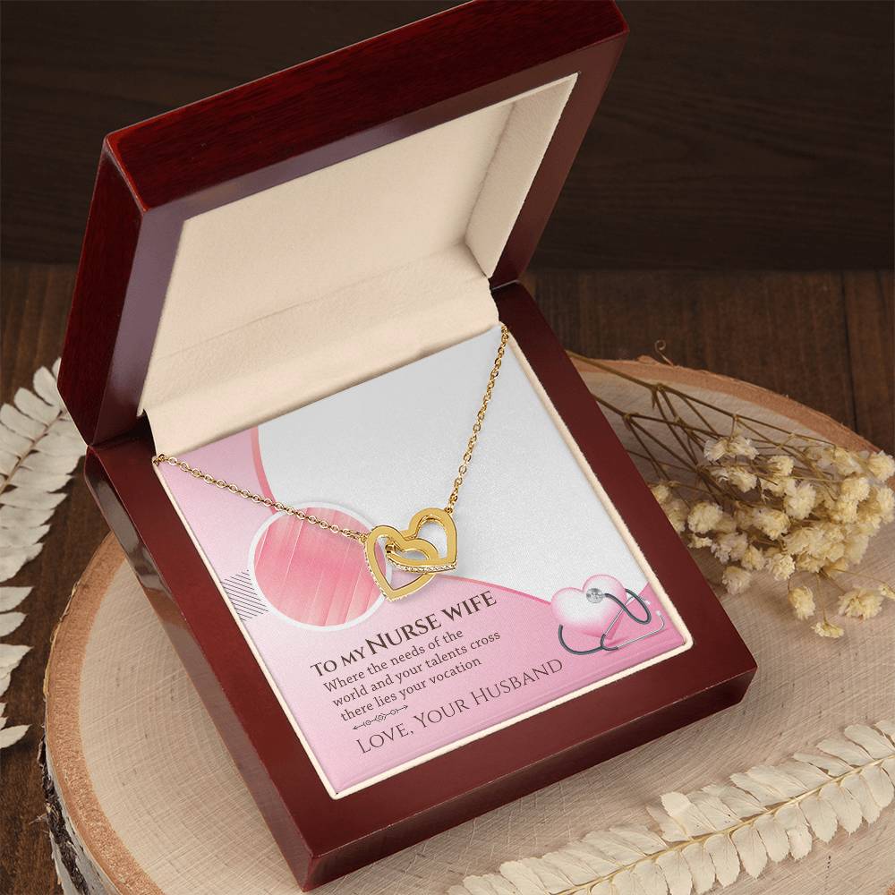 Interlocking Hearts Necklace for Nurse Wife - Cubic Zirconia Pendant - Surgical Steel with Rose Gold or Yellow Gold Finish - Perfect Gift from Husband