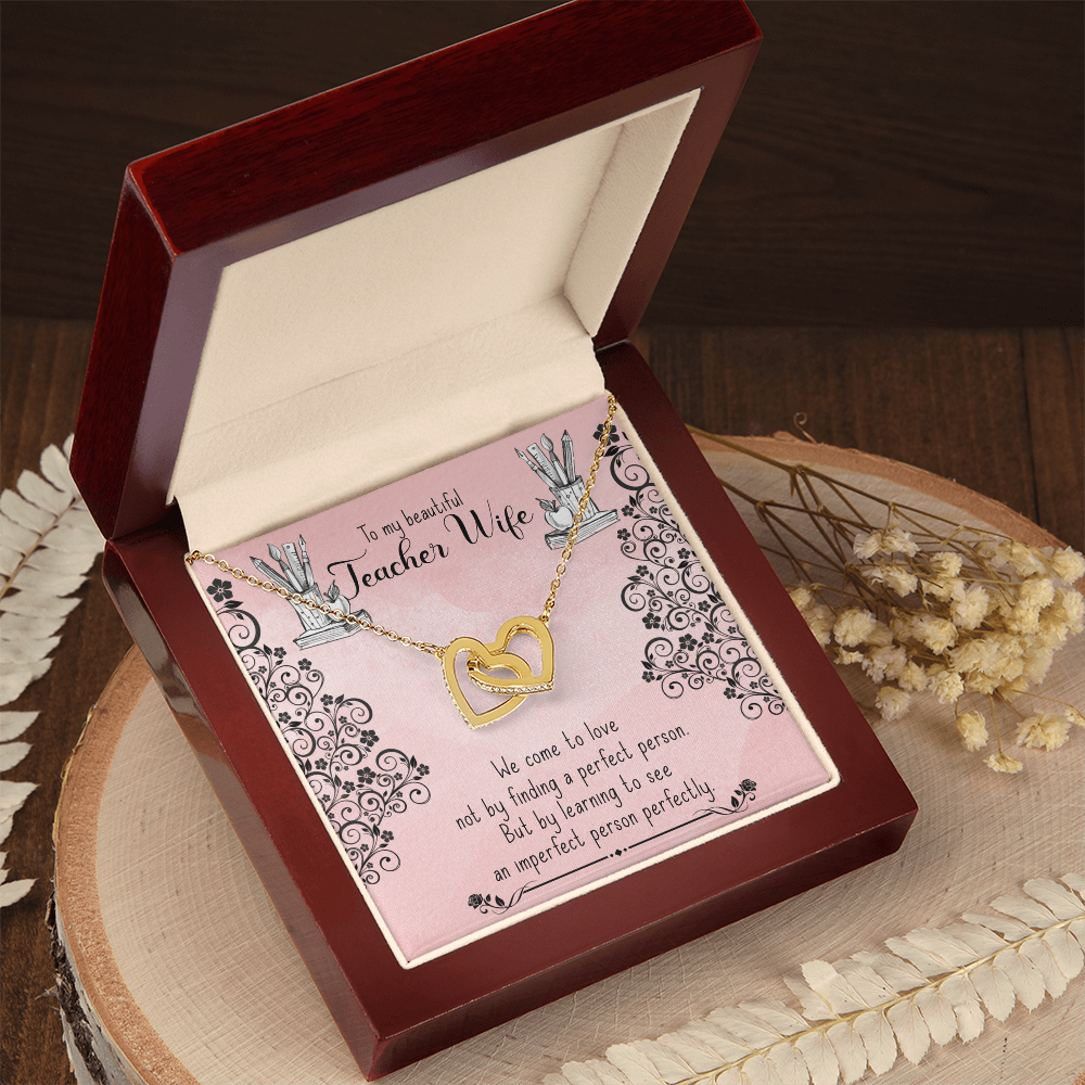 Interlocking Hearts Necklace for Teacher Wife – CZ Crystal Pendant, Romantic Gift from Husband, Anniversary Jewelry