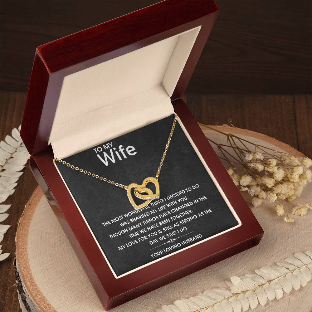 Interlocking Hearts Necklace for Wife, Anniversary Gift, Cubic Zirconia Pendant, Adjustable Length, Gift for Her from Husband