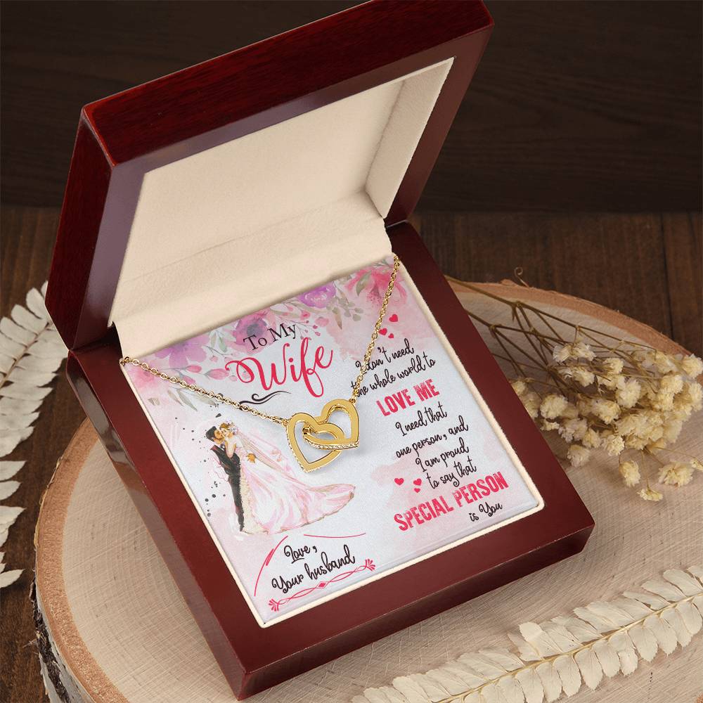 To My Wife Necklace - Interlocking Hearts Pendant with CZ Crystals - Romantic Anniversary or Birthday Gift from Husband