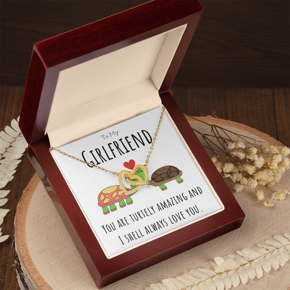 To My Girlfriend Funny Turtle Message Card Jewelry Interlocking Hearts Necklace Gift From Boyfriend, Cute Turtle Animal Pun Birthday Gift For Girlfriend, Anniversary Present For Her by Best Gifts 305