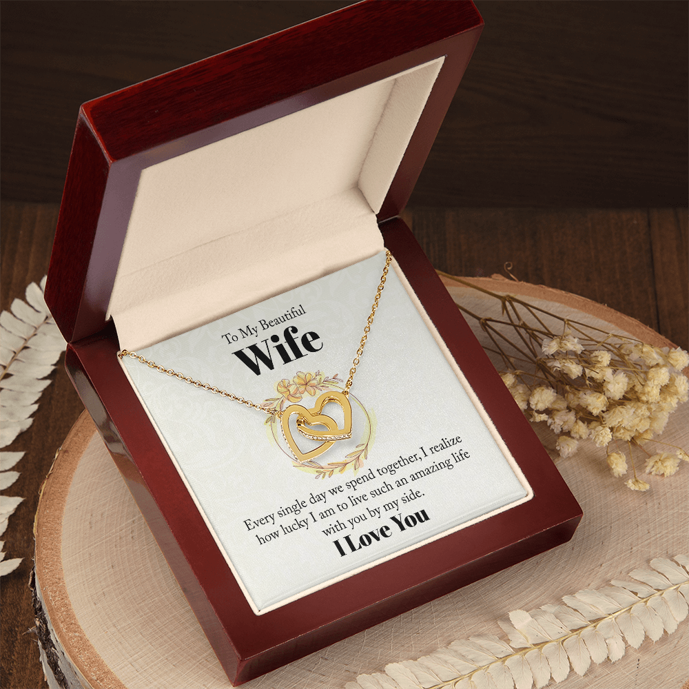 Interlocking Hearts Necklace for Wife - Cubic Zirconia Pendant, Rose Gold & 18k Gold Finish, Adjustable Length, Perfect Gift for Anniversary, Birthday, or Special Occasions