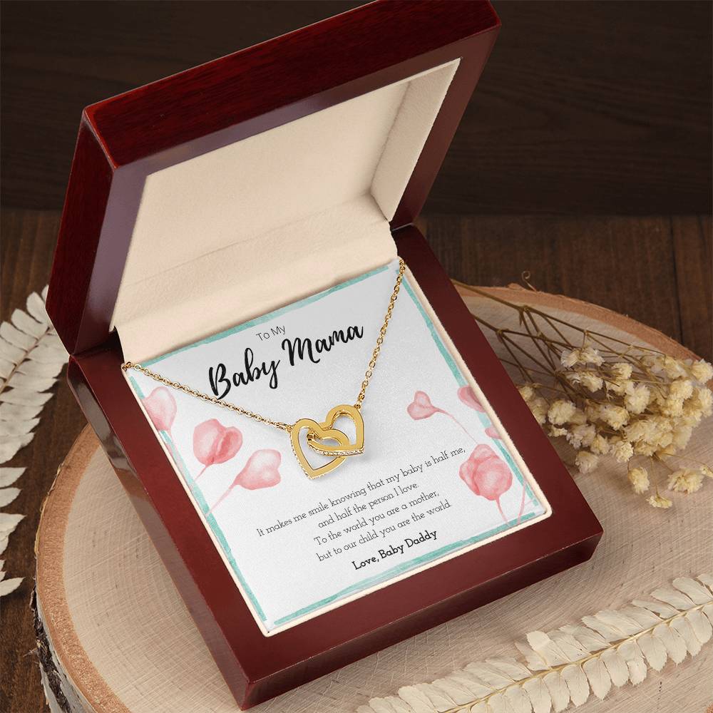 To My Baby Mama Sweet Message Interlocking Hearts Necklace Jewelry Gift For Mothers Day, Valentines Day Present From Baby Daddy, Mom Anniversary Birthday Gift From Husband by Best Gifts 305