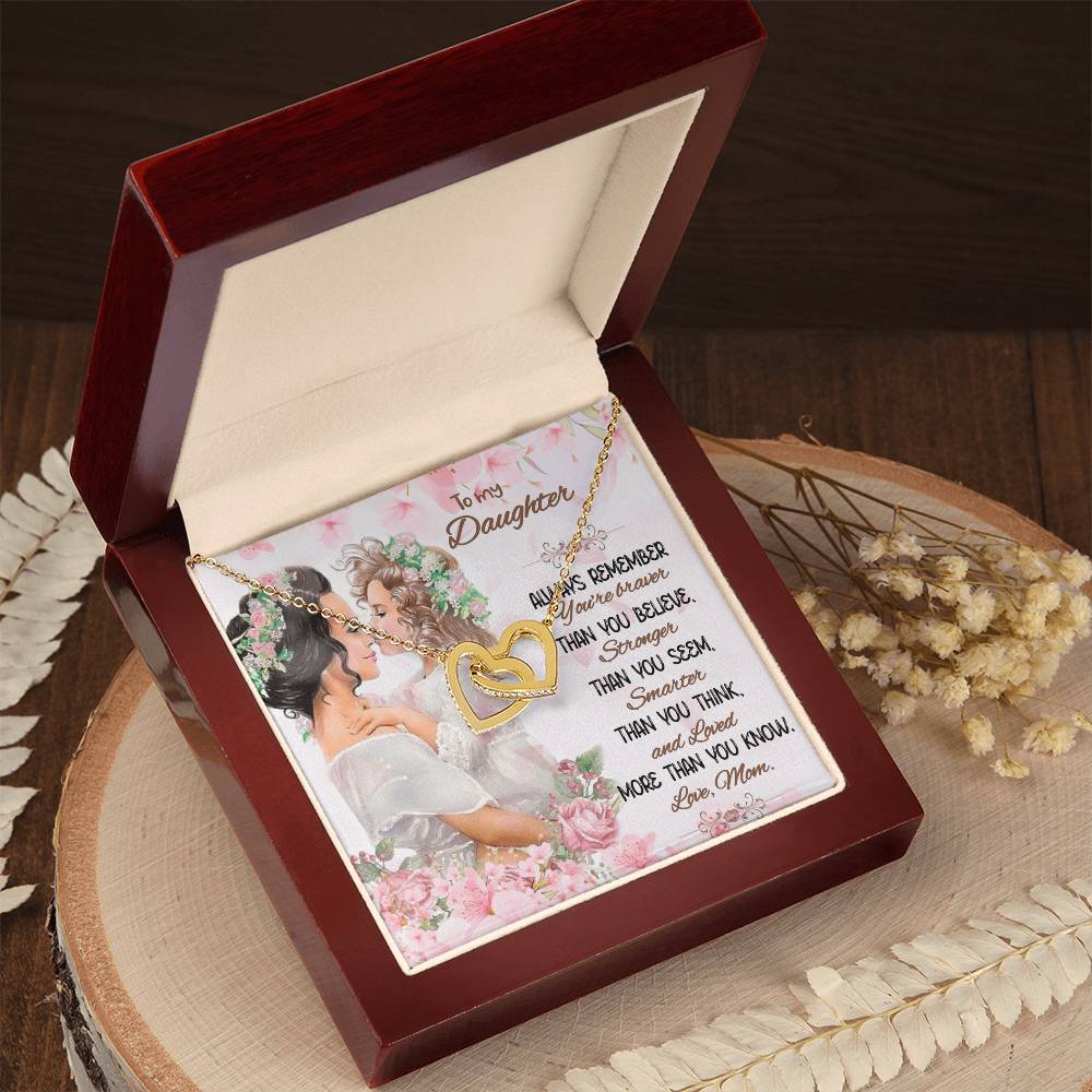 To My Daughter Interlocking Hearts Necklace Gift from Mom – Rose Gold & Silver CZ Jewelry for Love & Strength