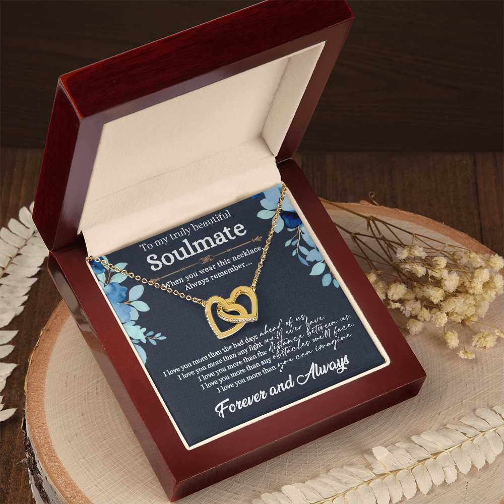 Soulmate Necklace for Her – Interlocking Hearts CZ Pendant, Romantic Gift for Girlfriend or Wife