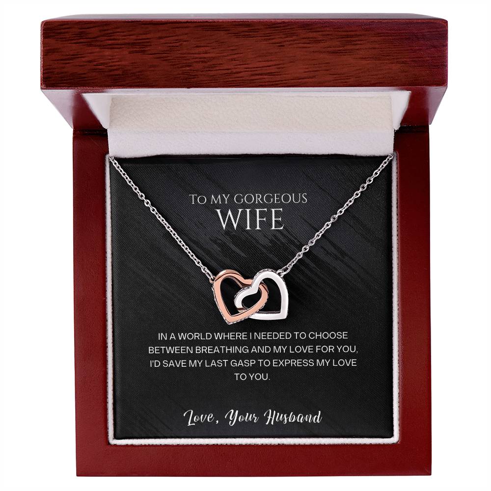Interlocking Hearts necklace gift for wife, printed message design