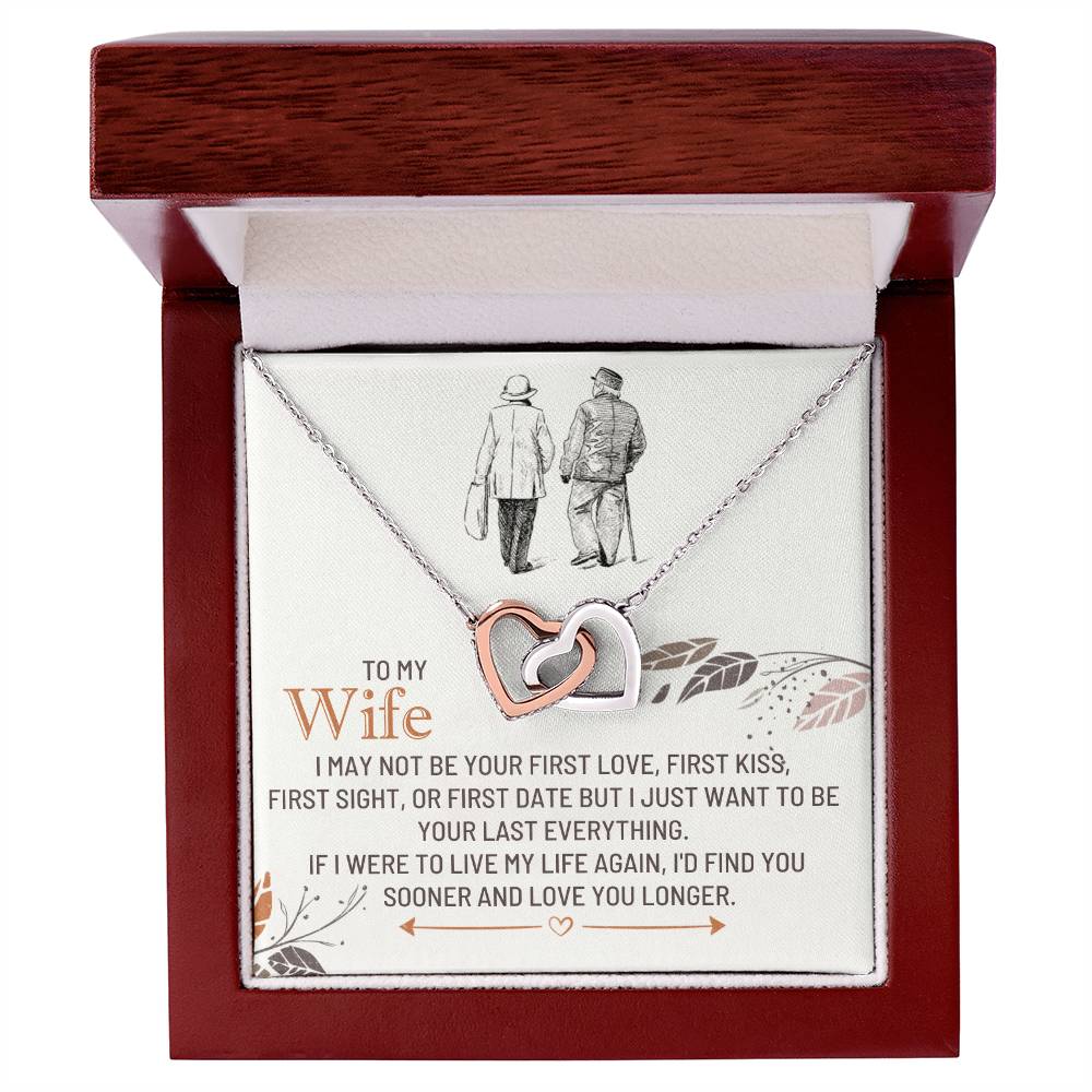 Interlocking Hearts necklace gift for wife, printed message design