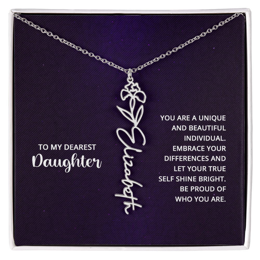 Personalized Unique Daughter Necklace with Birth Flower & Name, Inspirational Gift from Mom Dad Jewelry