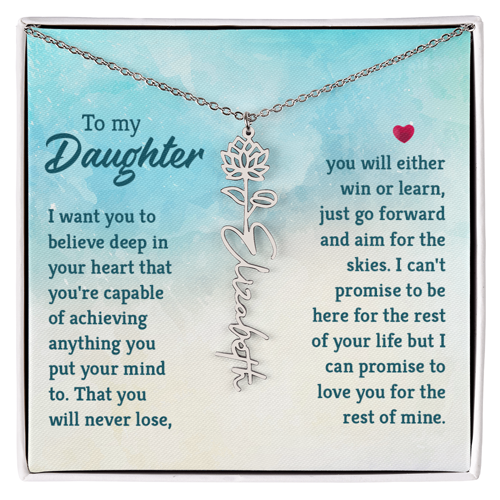 Personalized Daughter Necklace with Birth Flower & Name, Inspirational Gift from Mom Dad Jewelry