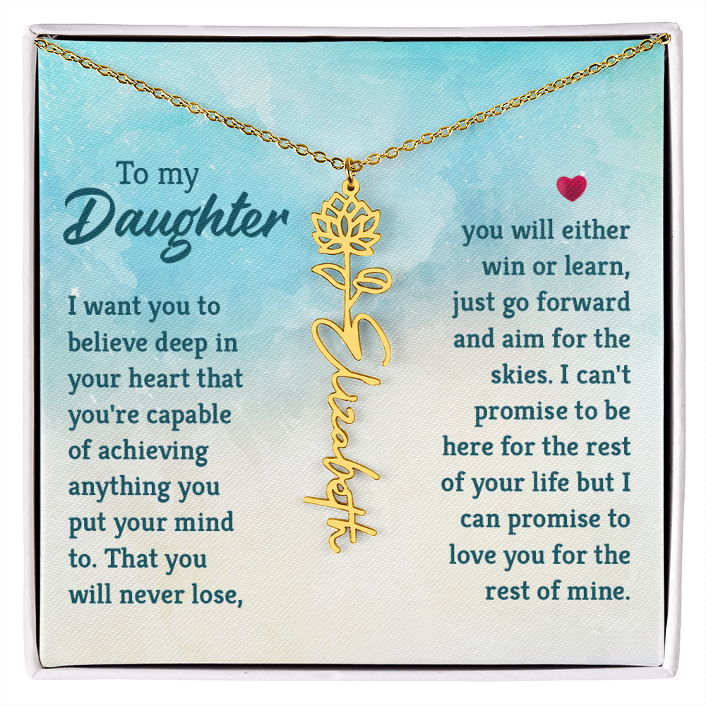 Personalized Daughter Necklace with Birth Flower & Name, Inspirational Gift from Mom Dad Jewelry
