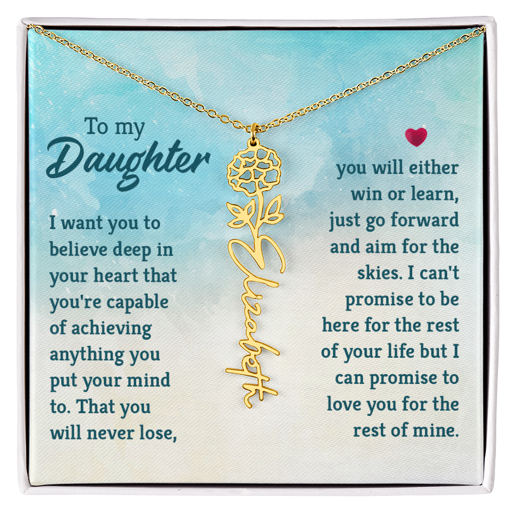 Personalized Daughter Necklace with Birth Flower & Name, Inspirational Gift from Mom Dad Jewelry
