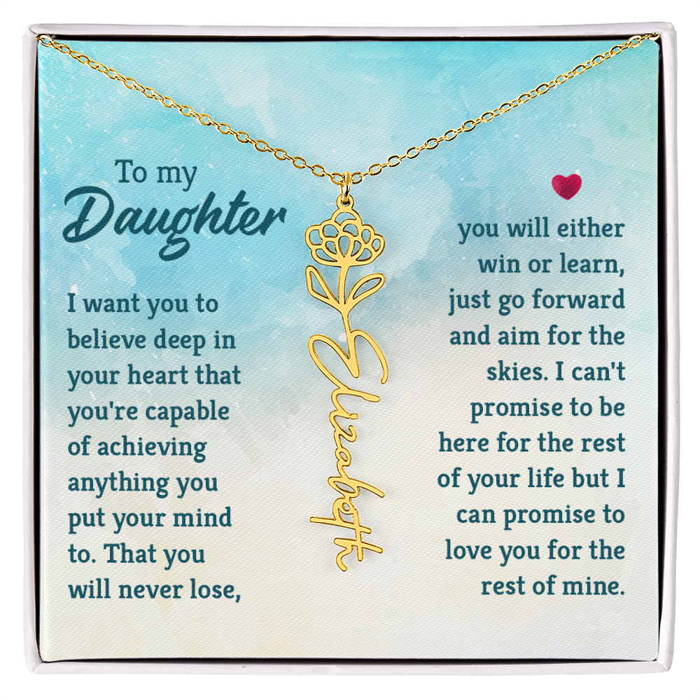 Personalized Daughter Necklace with Birth Flower & Name, Inspirational Gift from Mom Dad Jewelry
