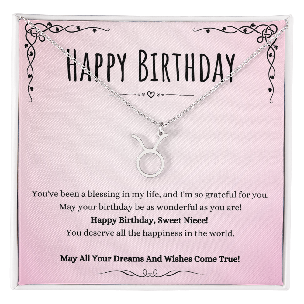 Niece Birthday Message Necklace Gift From Aunt And Uncle, Wonderful Niece Message Jewelry Zodiac Name Pendant Present by Best Gifts 305