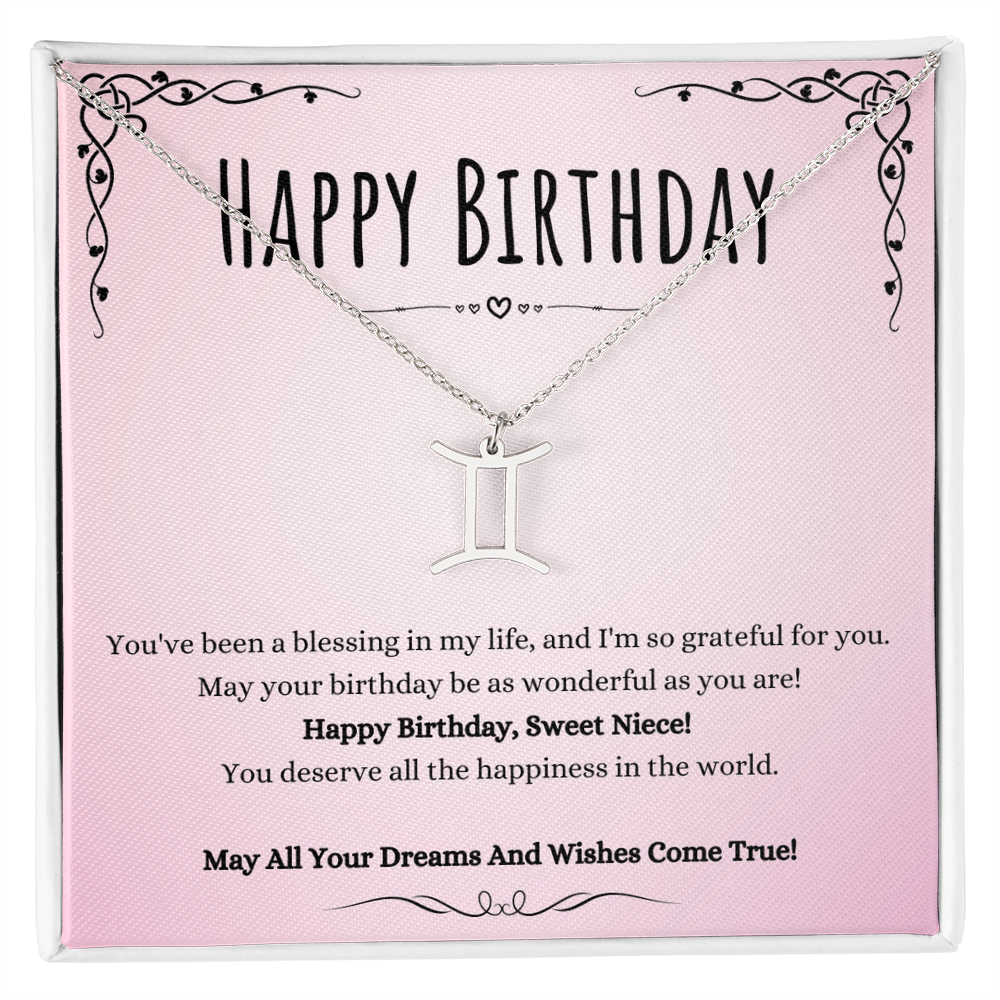 Niece Birthday Message Necklace Gift From Aunt And Uncle, Wonderful Niece Message Jewelry Zodiac Name Pendant Present by Best Gifts 305