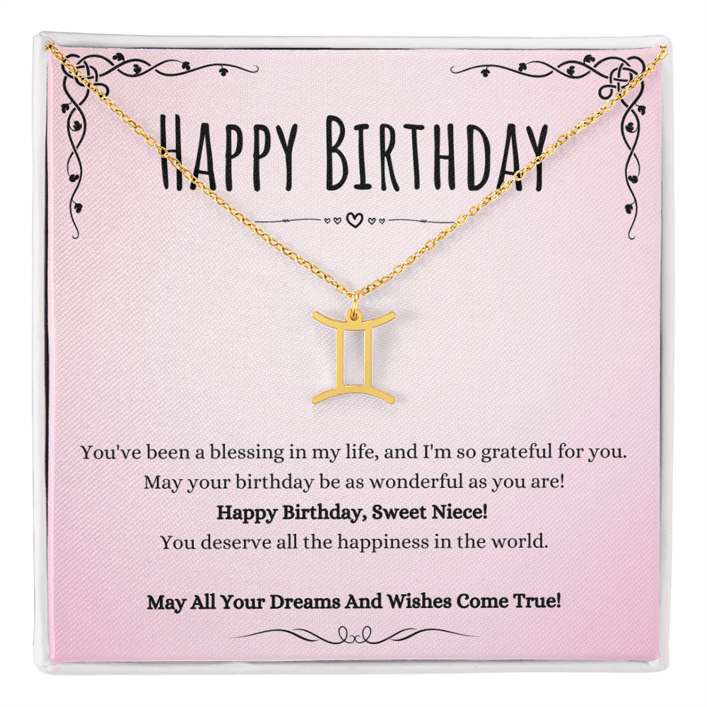 Niece Birthday Message Necklace Gift From Aunt And Uncle, Wonderful Niece Message Jewelry Zodiac Name Pendant Present by Best Gifts 305
