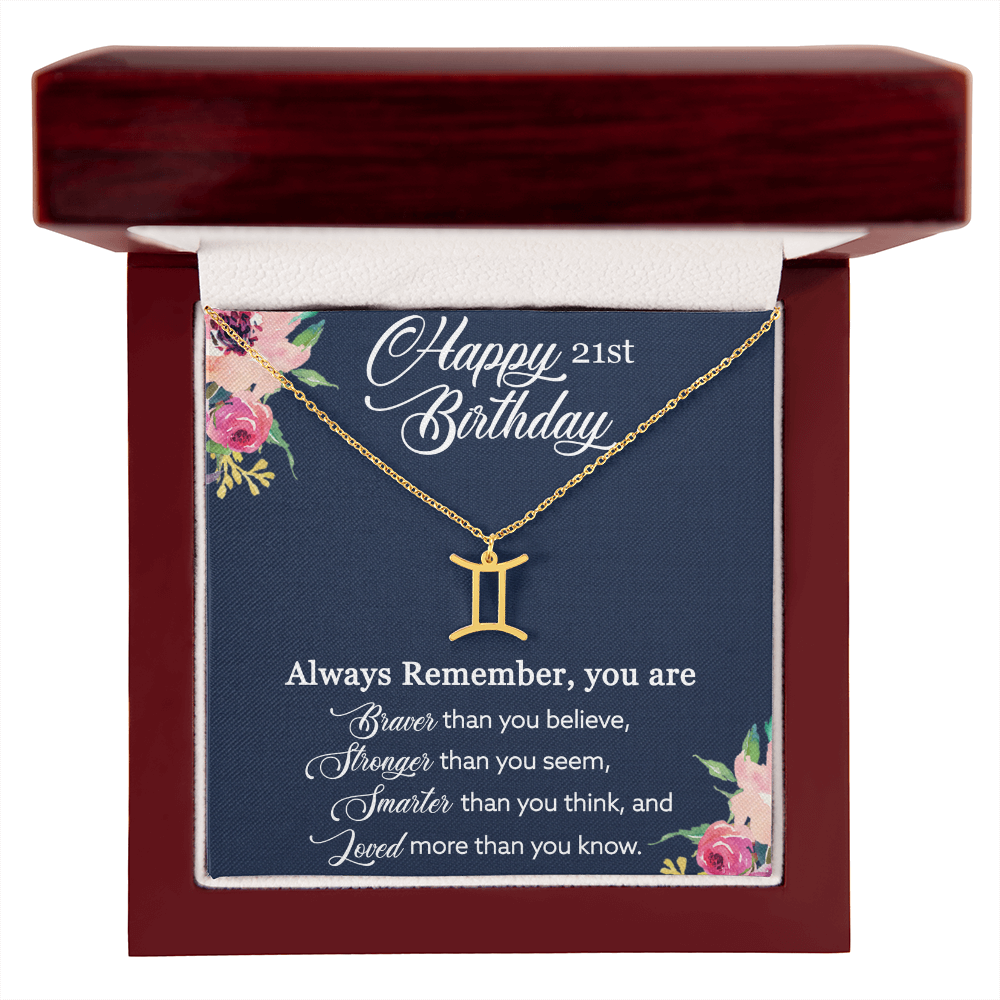 Happy 21st Birthday, Birthday Gift For Girls, 21st Birthday Gift, You Are Braver And Loved - Zodiac Name Necklace With Birthday Greeting Card by Best Gifts 305