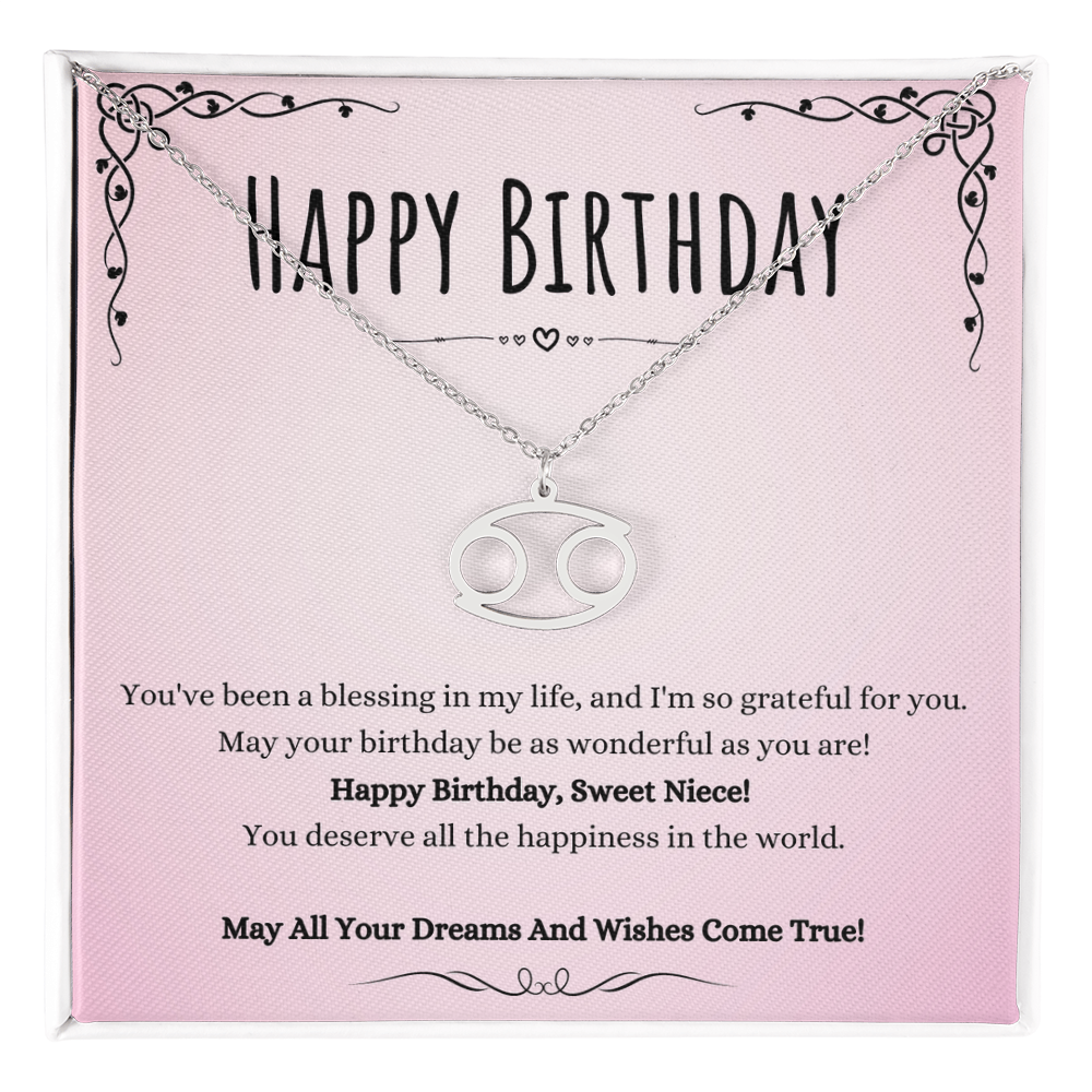 Niece Birthday Message Necklace Gift From Aunt And Uncle, Wonderful Niece Message Jewelry Zodiac Name Pendant Present by Best Gifts 305