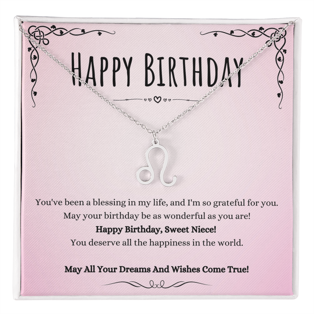 Niece Birthday Message Necklace Gift From Aunt And Uncle, Wonderful Niece Message Jewelry Zodiac Name Pendant Present by Best Gifts 305
