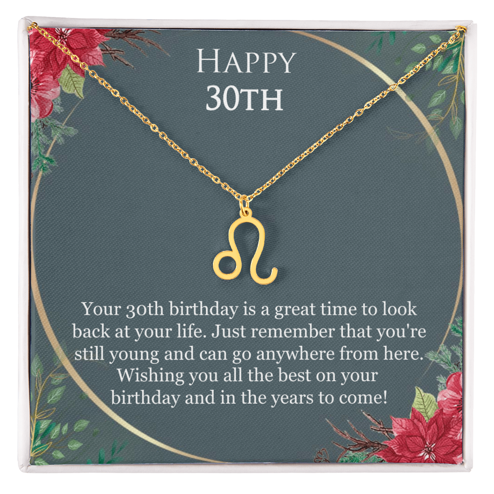 30th Birthday For Her, 30th Birthday Gift Ideas, Happy 30th, Wishing You All The Best - Zodiac Name Necklace With Birthday Greeting Card by Best Gifts 305