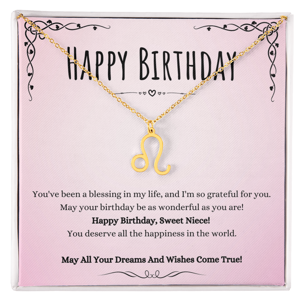 Niece Birthday Message Necklace Gift From Aunt And Uncle, Wonderful Niece Message Jewelry Zodiac Name Pendant Present by Best Gifts 305