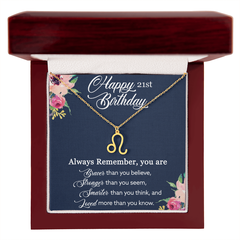 Happy 21st Birthday, Birthday Gift For Girls, 21st Birthday Gift, You Are Braver And Loved - Zodiac Name Necklace With Birthday Greeting Card by Best Gifts 305