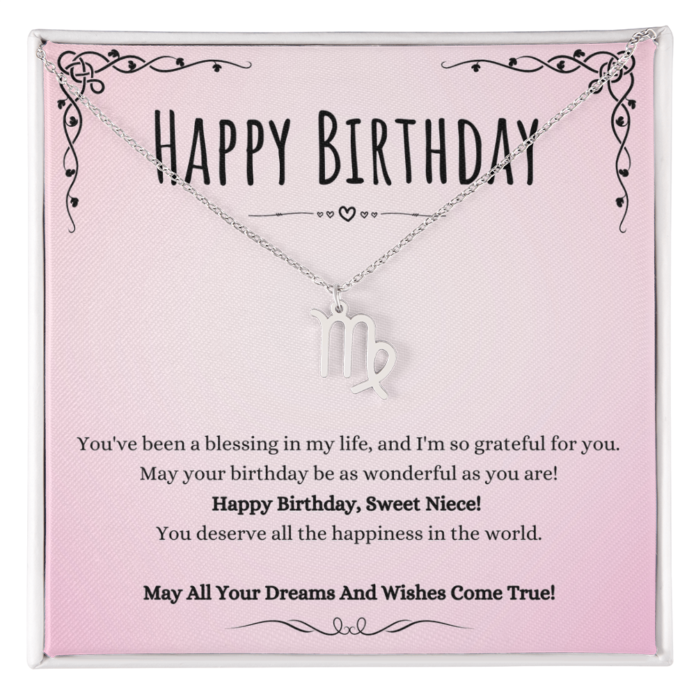 Niece Birthday Message Necklace Gift From Aunt And Uncle, Wonderful Niece Message Jewelry Zodiac Name Pendant Present by Best Gifts 305