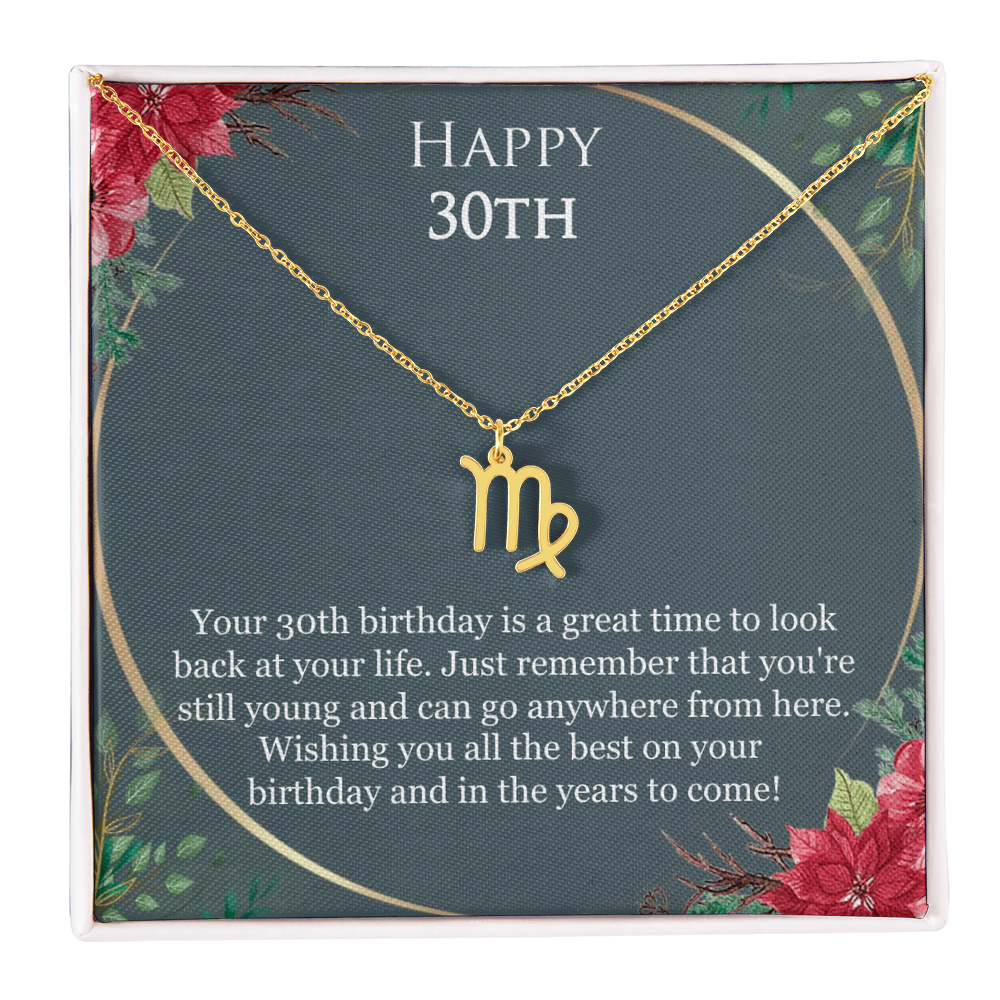 30th Birthday For Her, 30th Birthday Gift Ideas, Happy 30th, Wishing You All The Best - Zodiac Name Necklace With Birthday Greeting Card by Best Gifts 305