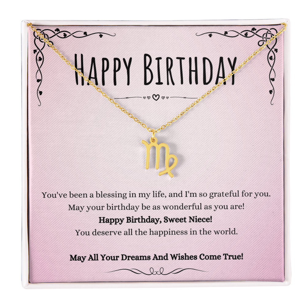 Niece Birthday Message Necklace Gift From Aunt And Uncle, Wonderful Niece Message Jewelry Zodiac Name Pendant Present by Best Gifts 305