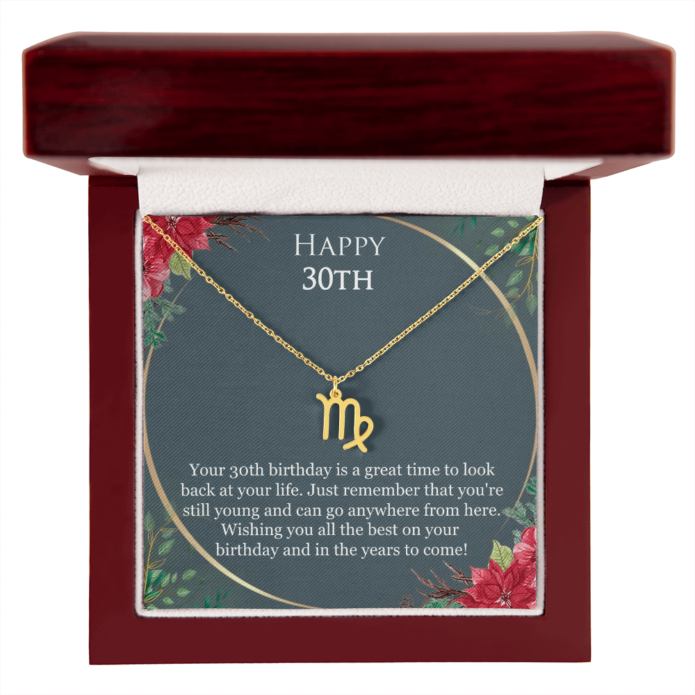 30th Birthday For Her, 30th Birthday Gift Ideas, Happy 30th, Wishing You All The Best - Zodiac Name Necklace With Birthday Greeting Card by Best Gifts 305