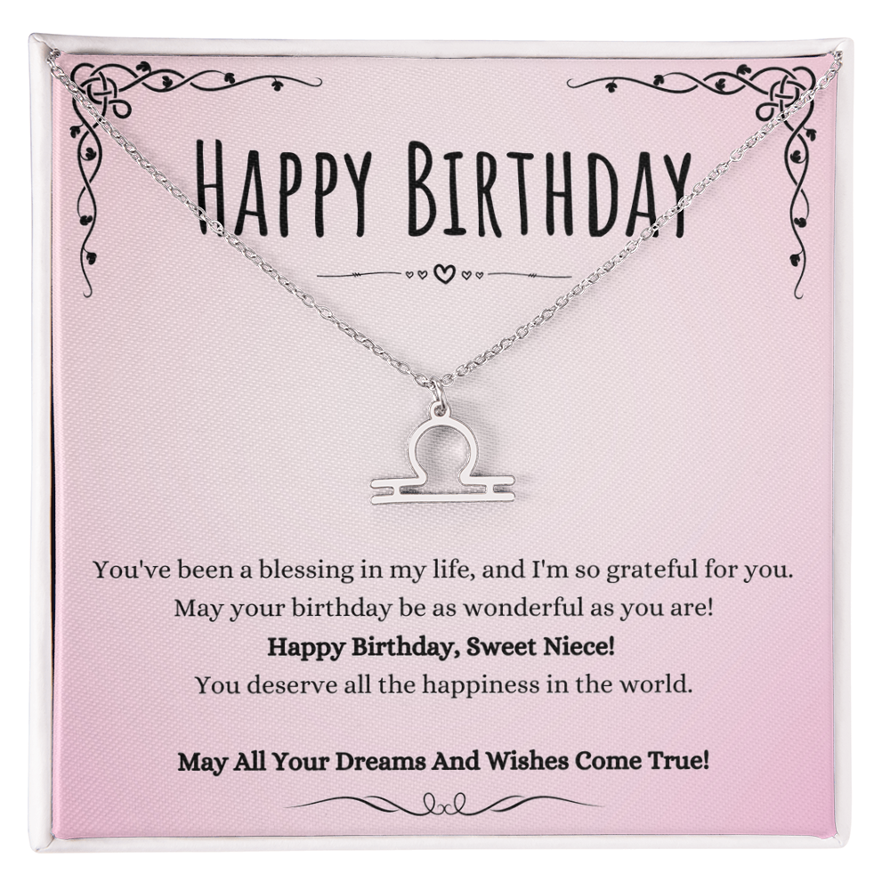 Niece Birthday Message Necklace Gift From Aunt And Uncle, Wonderful Niece Message Jewelry Zodiac Name Pendant Present by Best Gifts 305